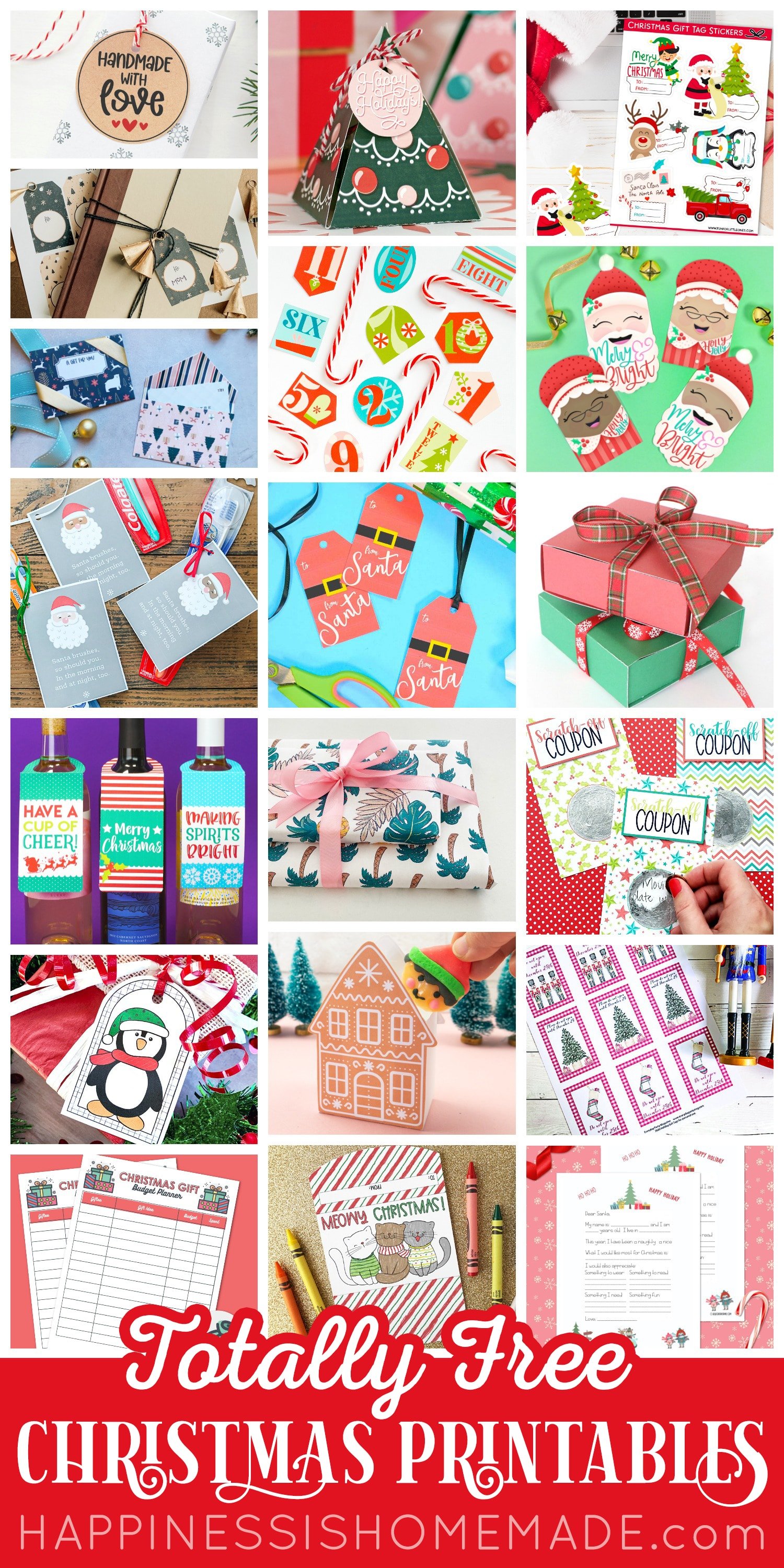 collage of totally free christmas printables collection