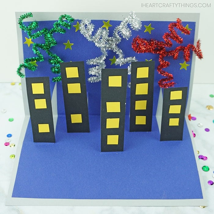 new years eve city fireworks paper project for kids