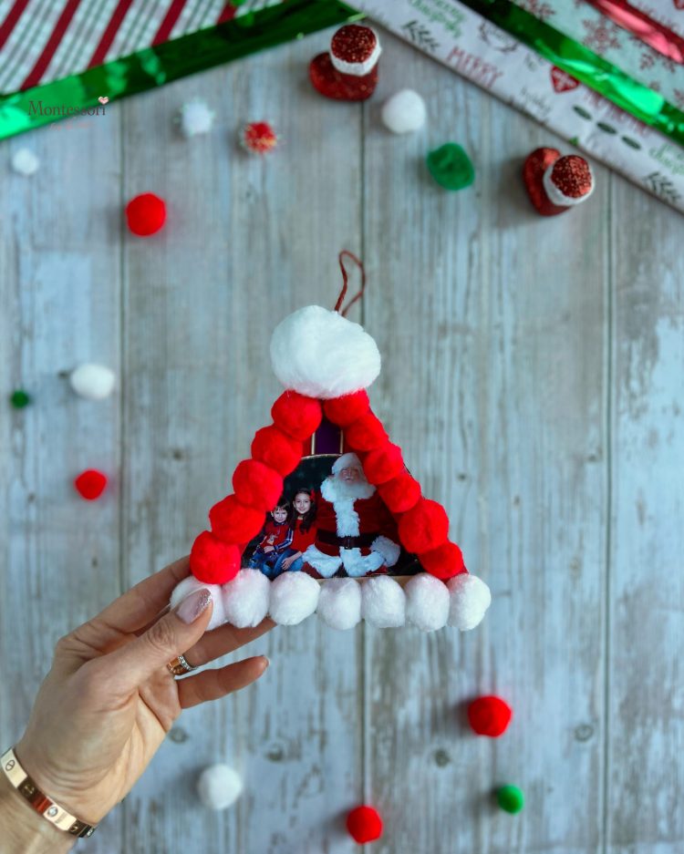 craft stick pom pom santa hat photo frame craft for kids