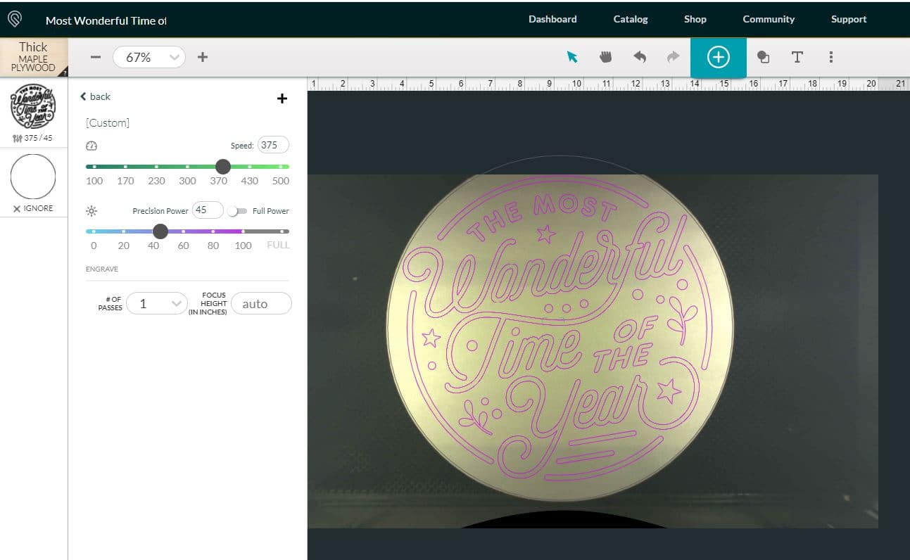 Screenshot of Glowforge App Software and Scoring Settings