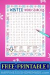 winter word search printable with pen and snowflake confetti