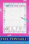 winter word search printable with pen and snowflake confetti