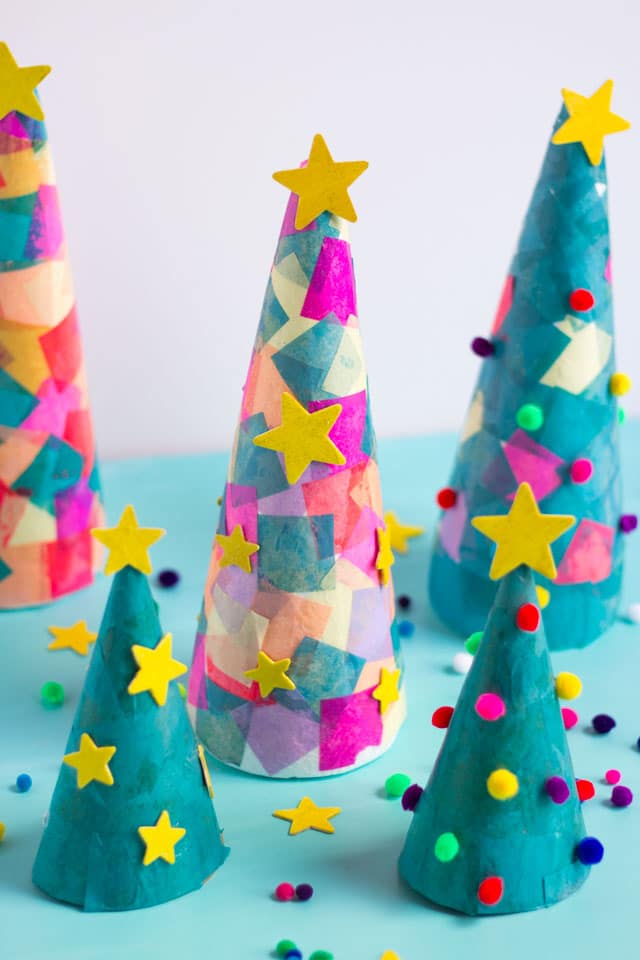 diy tissue paper cone christmas tree craft