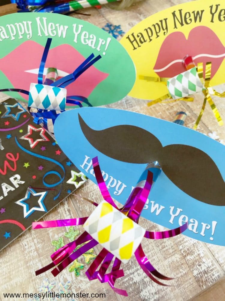 nye party blowers with funny mustaches and lips