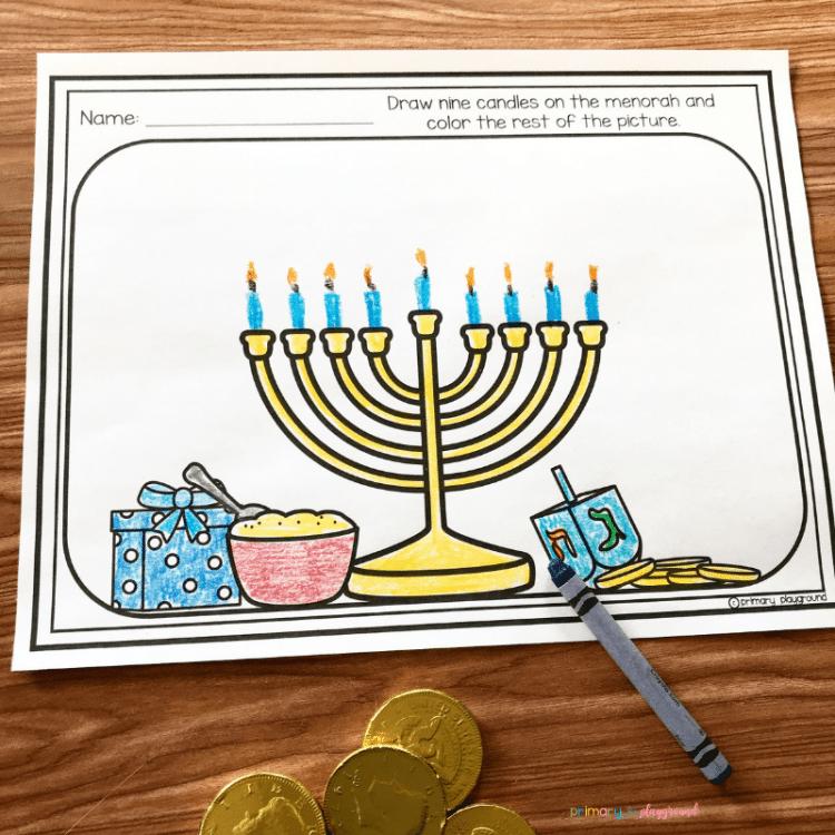 printable menorah activity being colored