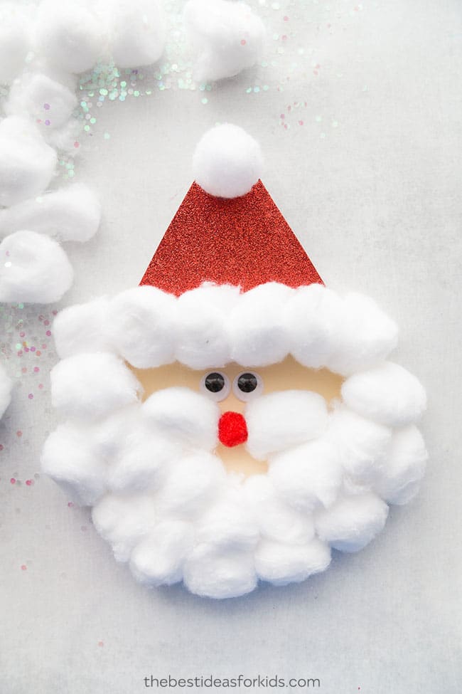 santa face made with cotton balls