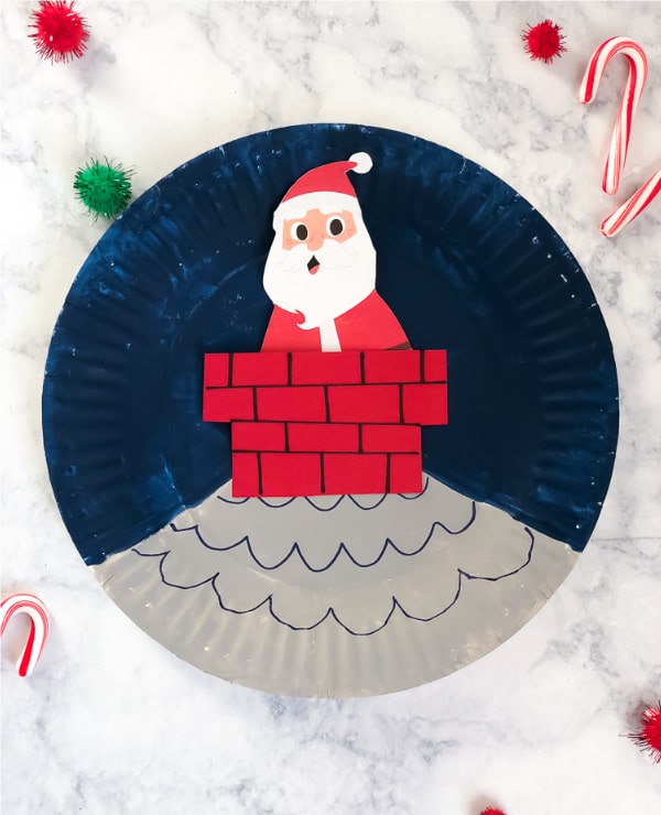 santa coming down the chimney paper plate craft for kids