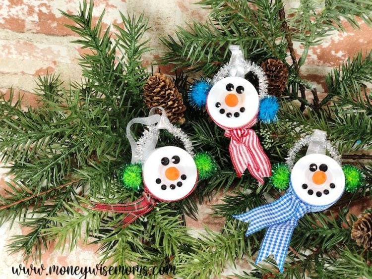 snowman Christmas ornaments made from tea lights