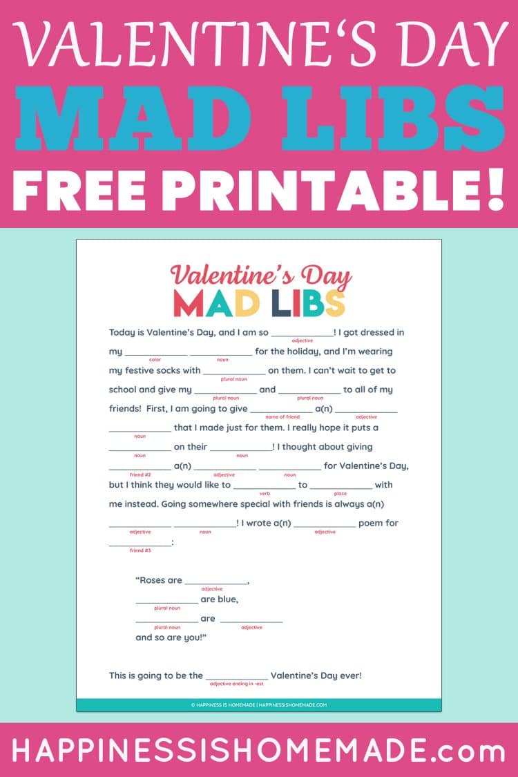 Free Printable Valentines Day Mad Libs pin pink