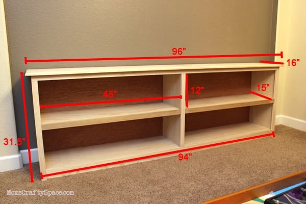 book shelf with dimensions labeled in photo
