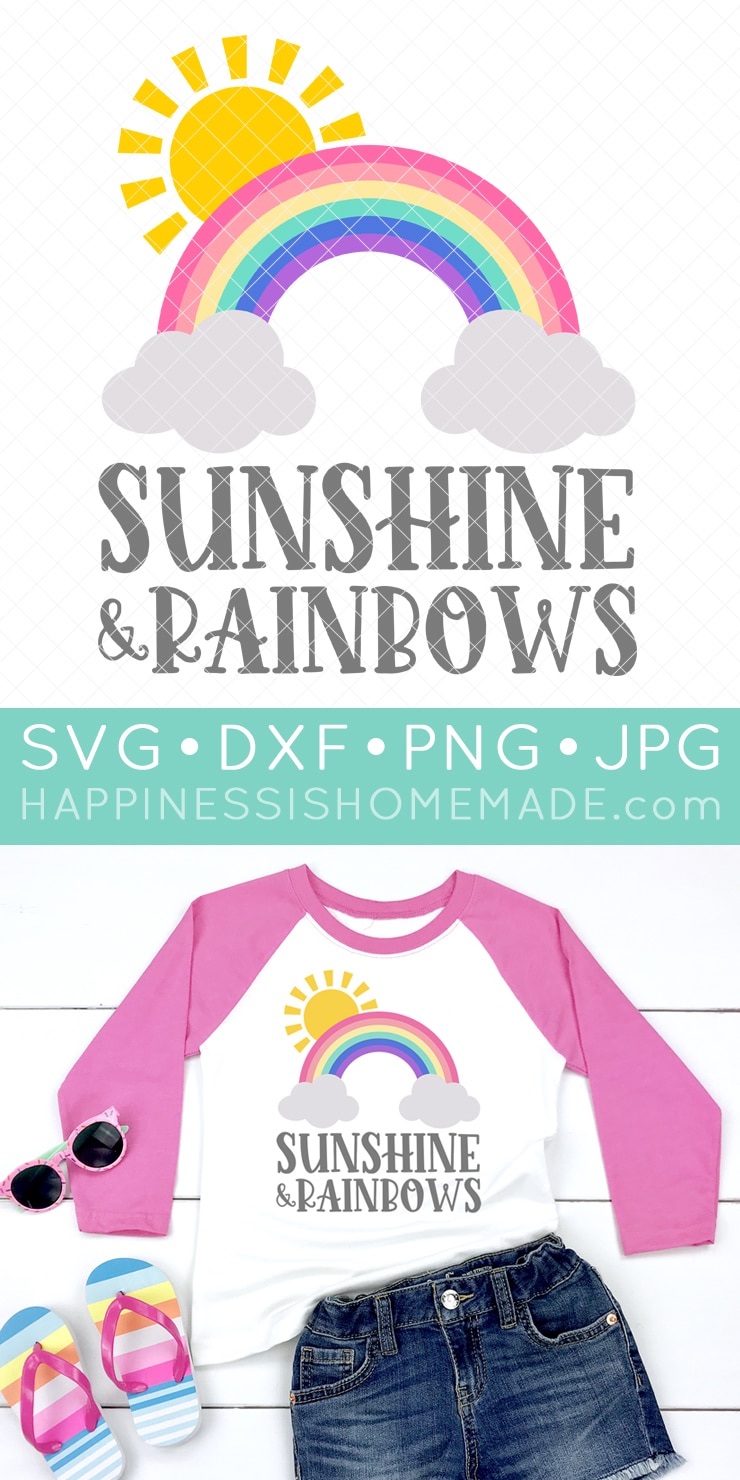 sunshine and rainbows svg file and shirt styled with accessories
