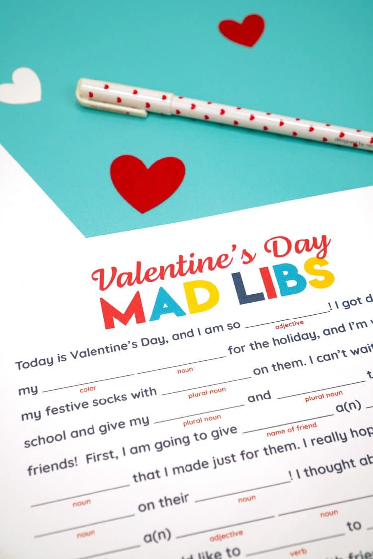 Close-up of Printable Valentines Day Mad Libs