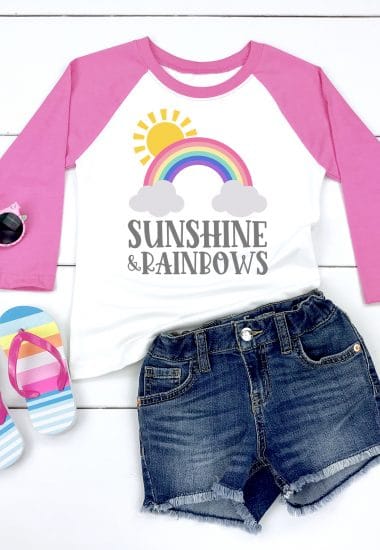 sunshine and rainbows svg file on shirt styled with accessories