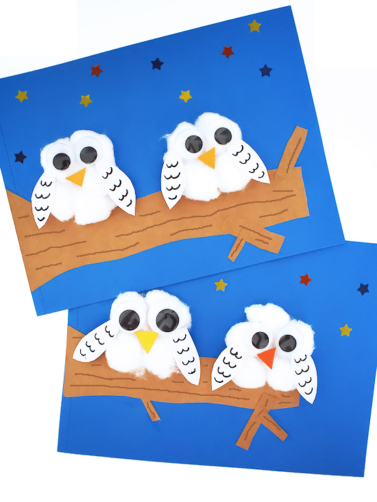 snowy owls made from cotton balls
