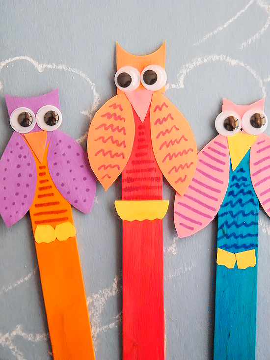 craft stick owls with big eyes