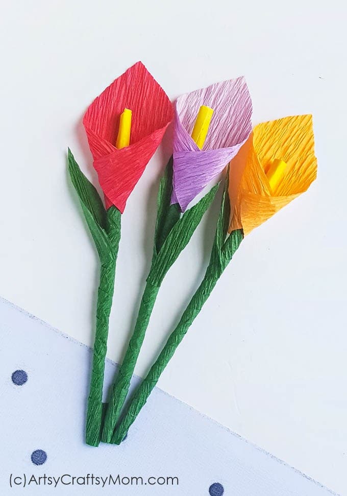 crepe paper rolled into calla Lilly flowers