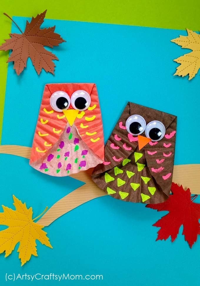 cupcake liner owls on branch