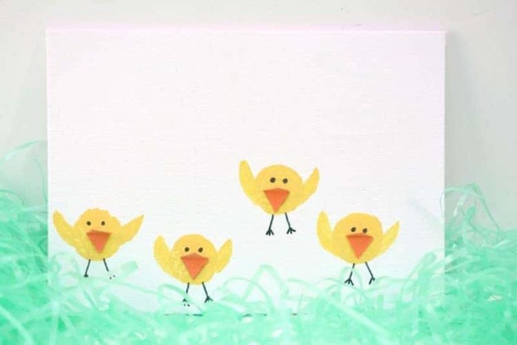 chicks stamped on paper using wine cork stamp