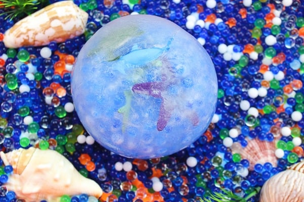 frozen ocean sensory bin in beads