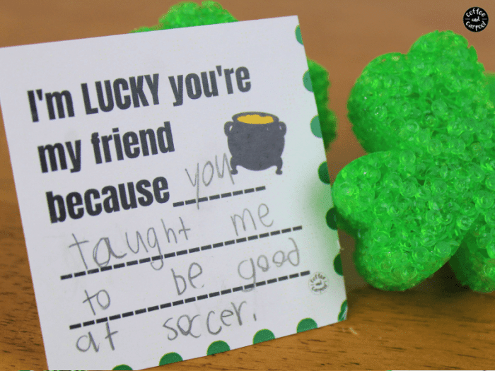st patricks day kindness cards filled out