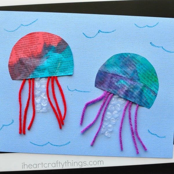 painted newspaper jellies easy kids craft idea 