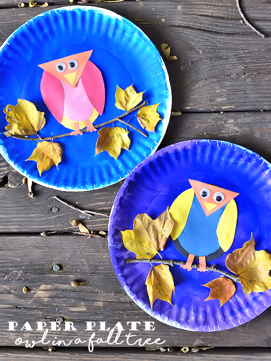 paper plate owls in fall treas 