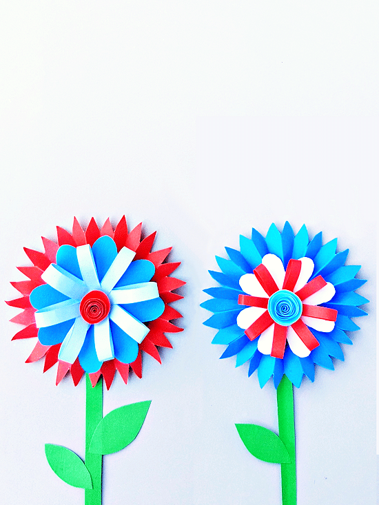 two patriotic pinwheel paper flowers