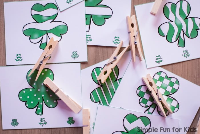 st patricks day matching clothespin clip cards
