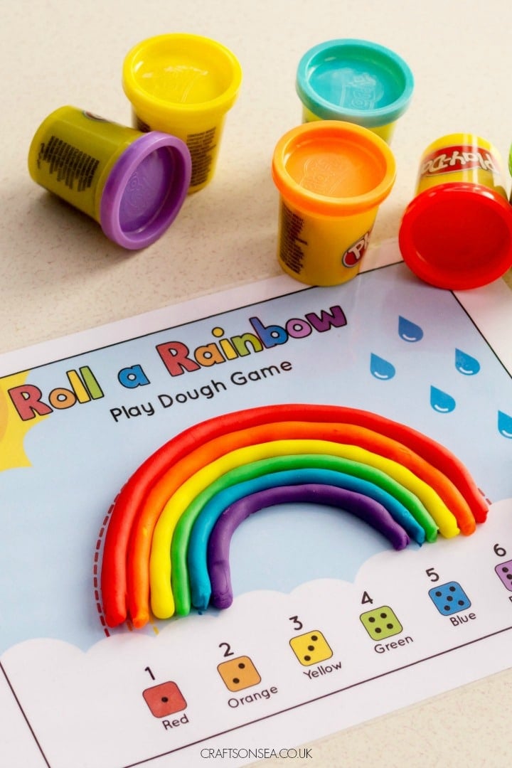 st patricks day roll a rainbow playdough activity 