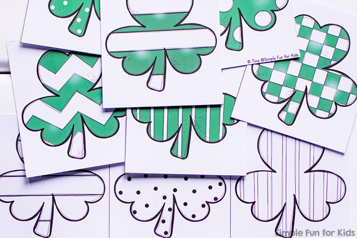 st patricks day shamrock matching game for kids