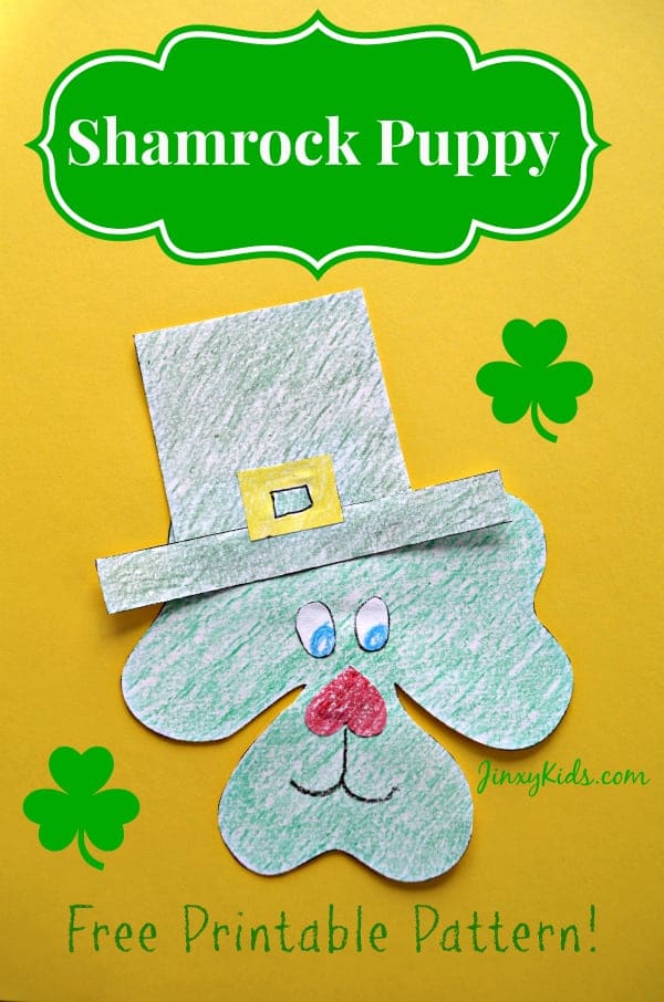 st patricks day shamrock shaped puppy dog head with hat