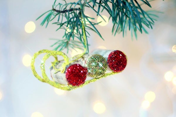 wine corks made into sleigh ornament for christmas tree 