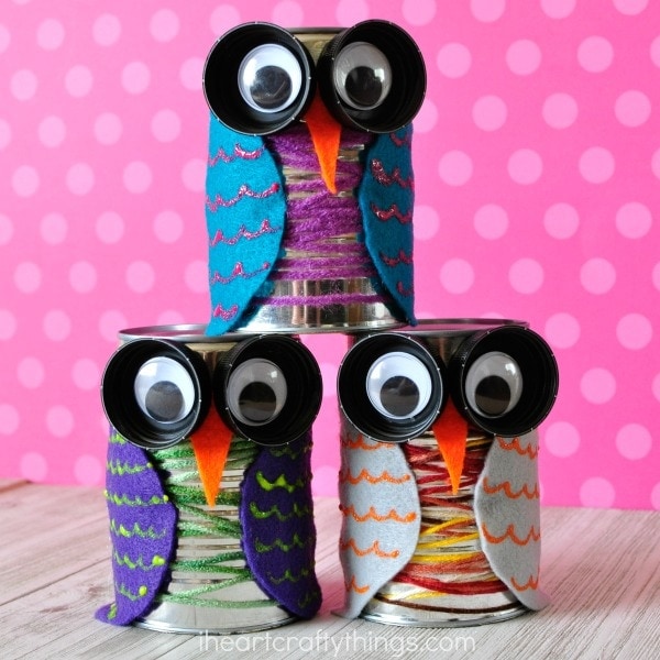 tin can owls with googly eyes