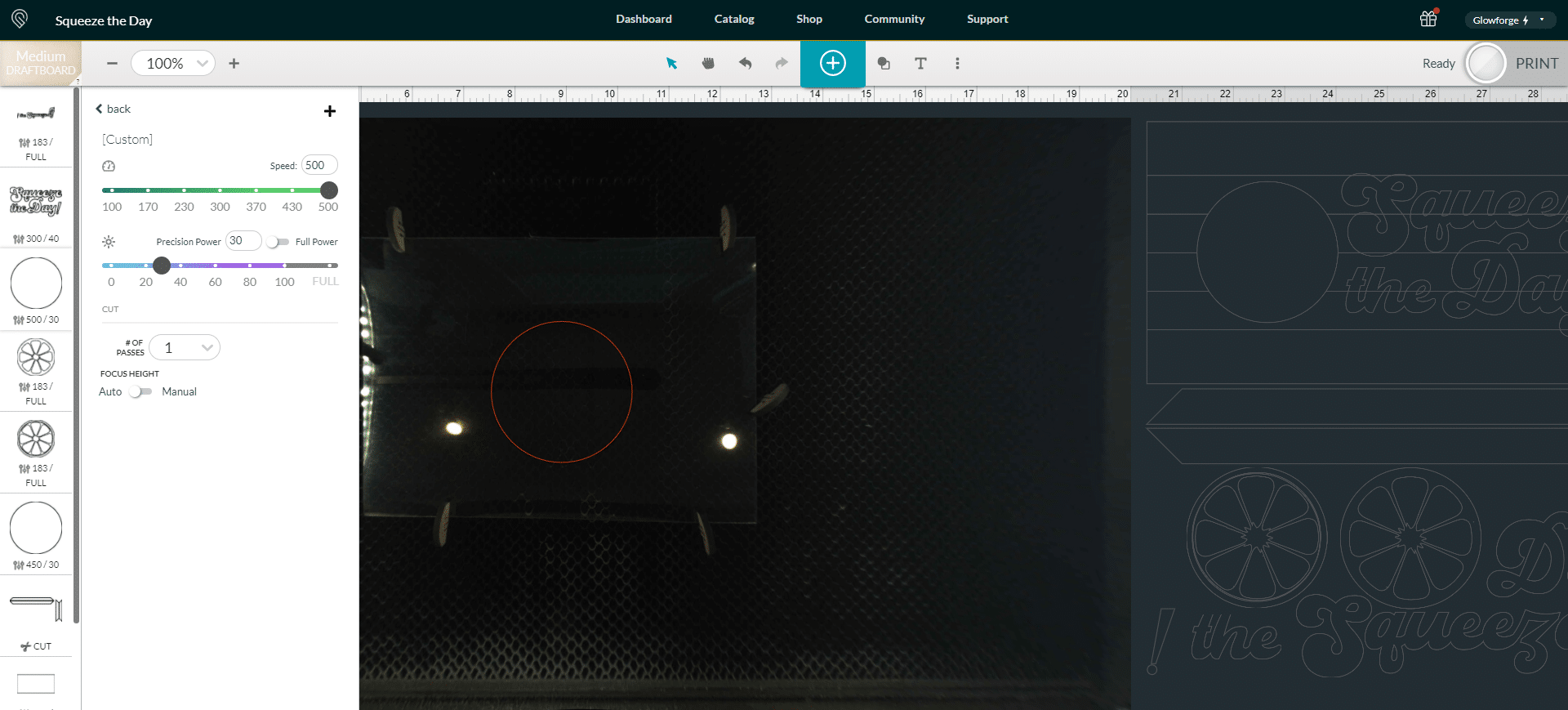 glowforge acetate settings circled