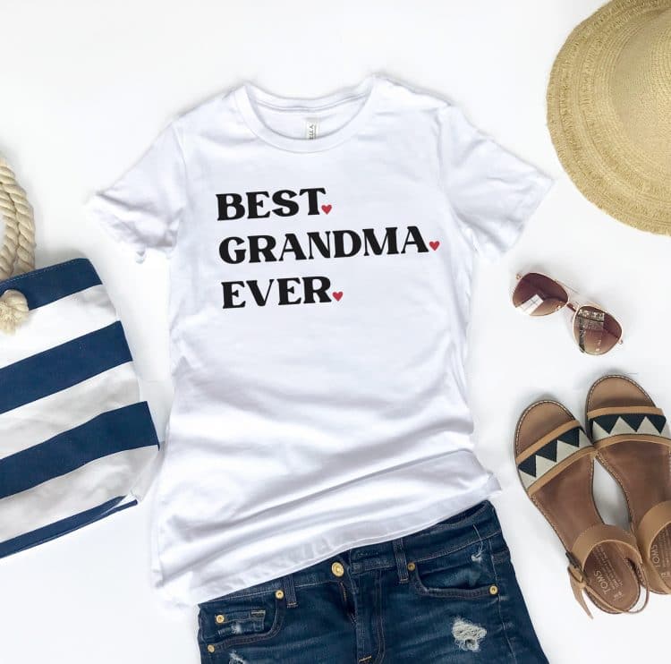 best grandma ever svg file on shirt styled with accessories