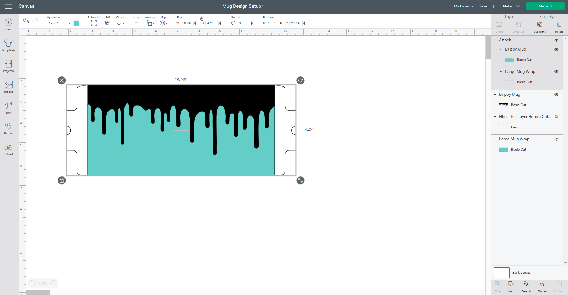 Cricut Design Space screenshot - attached layers
