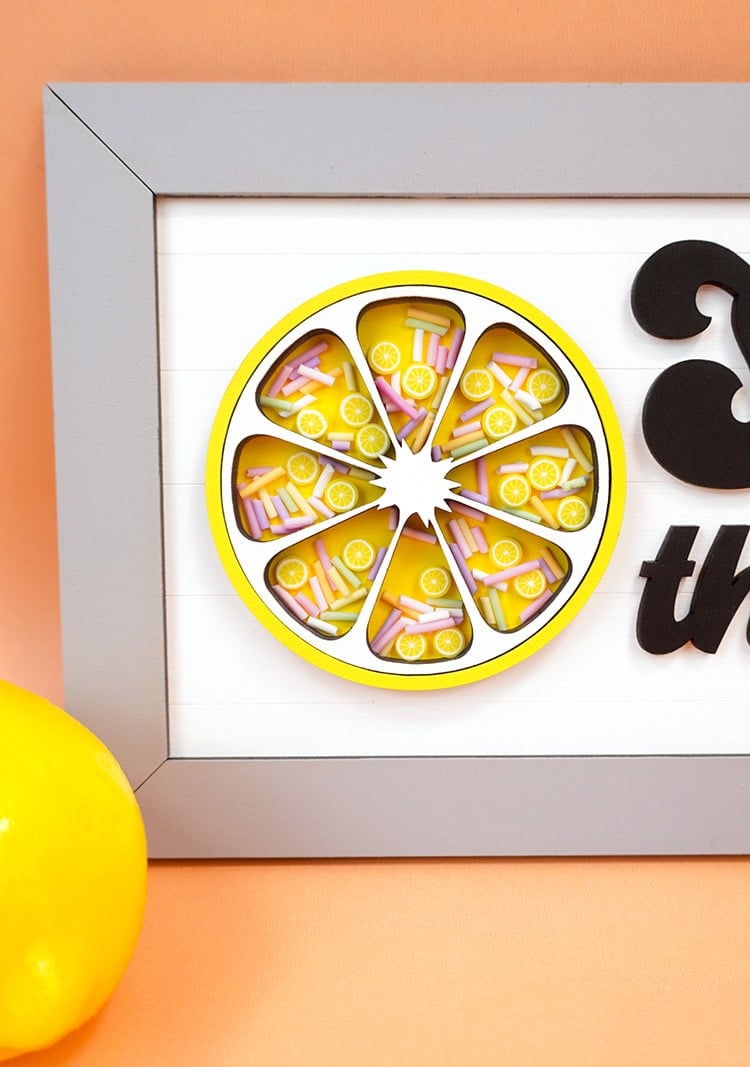 Lemon Shaker Sign close up detail on orange background