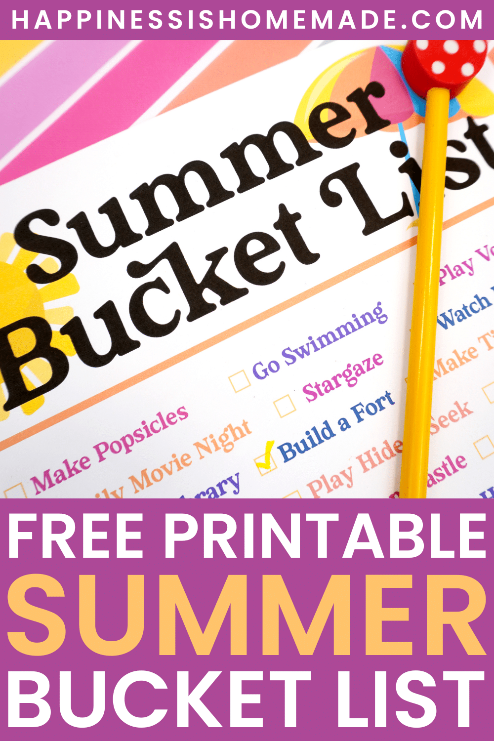 Free printable summer bucket list pin graphic