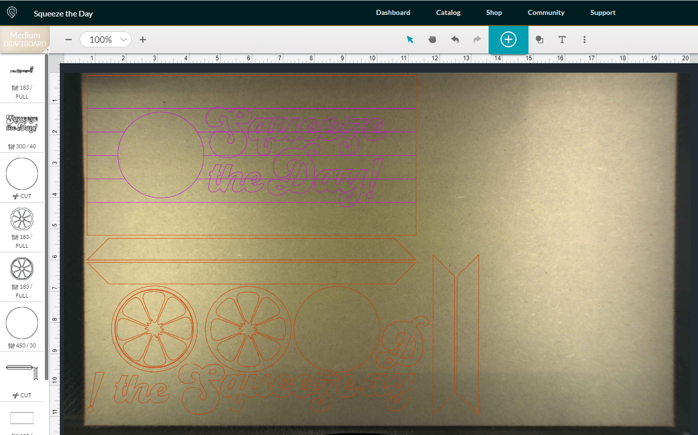 glowforge app lemon shaker sign layout