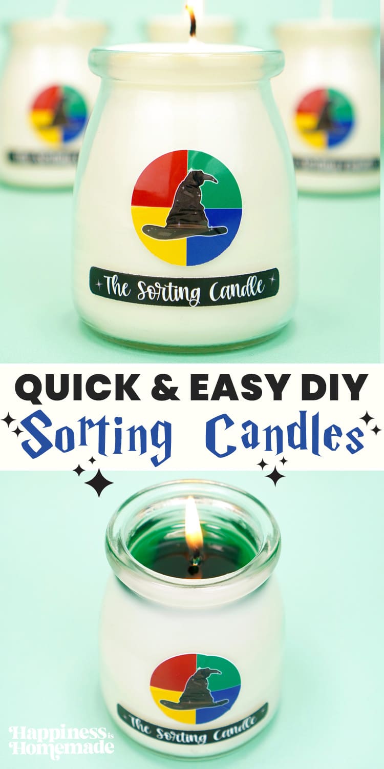 Quick and Easy DIY Sorting Hat Candles graphic with candle image and text