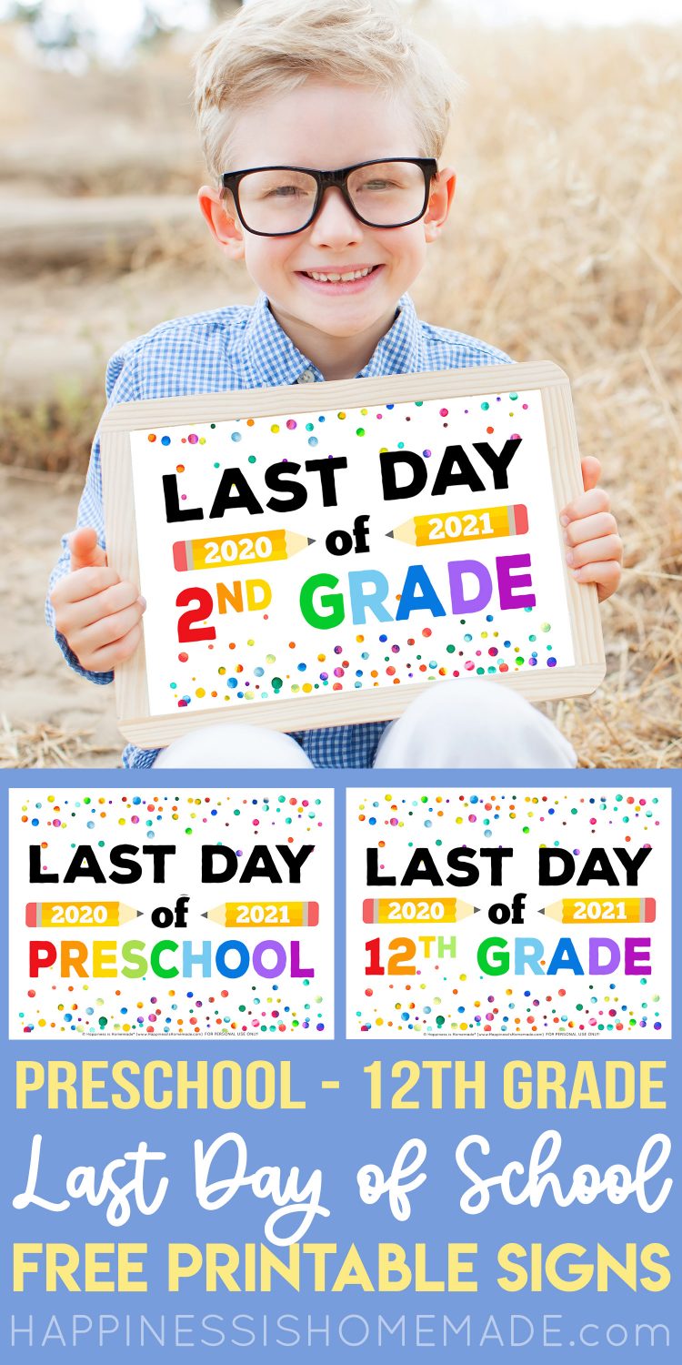 a boy holding up a sign that says last day of school