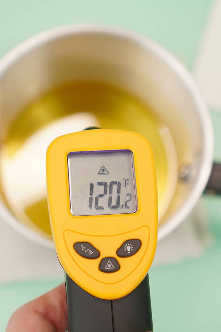 Close up of digital thermometer with 120 degree reading