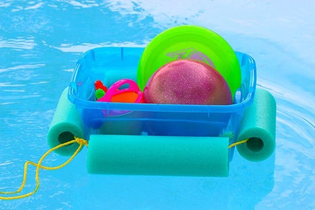 floating pool toy bucket made from pool noodles 