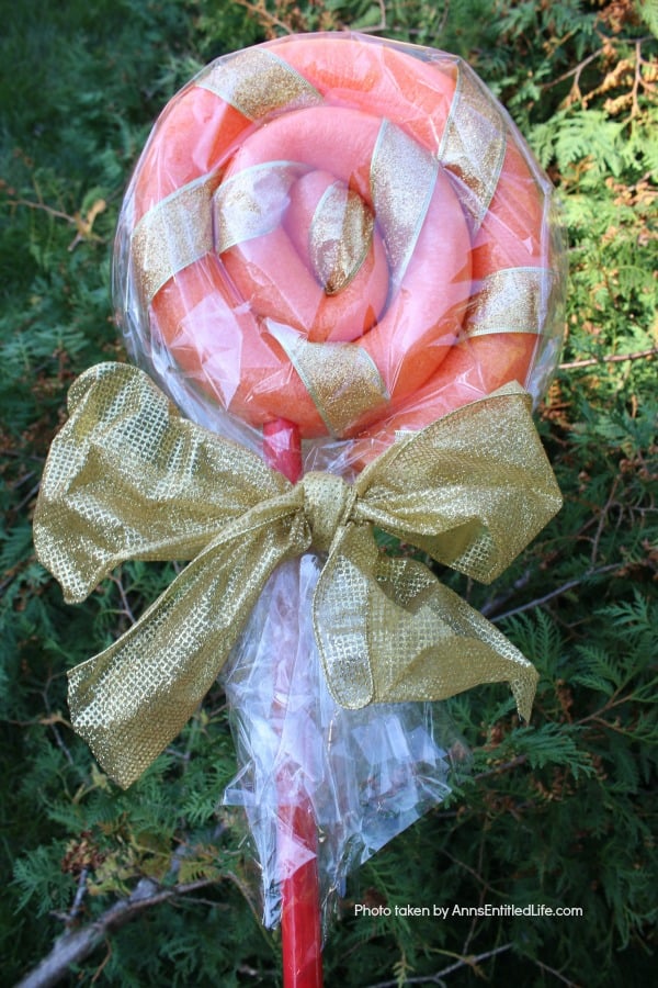 lollipop holiday lawn decoration made from pool noodles 
