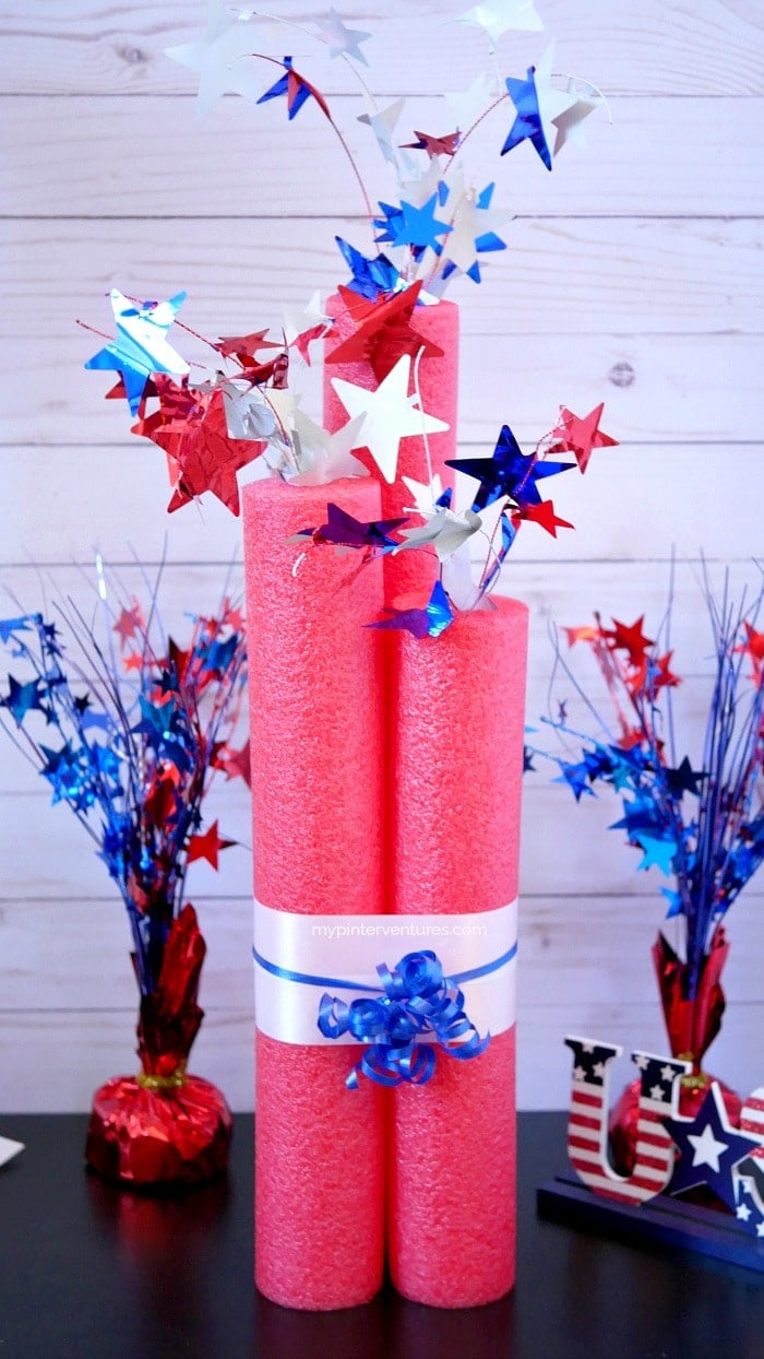 firecracker display made from pool noodles 
