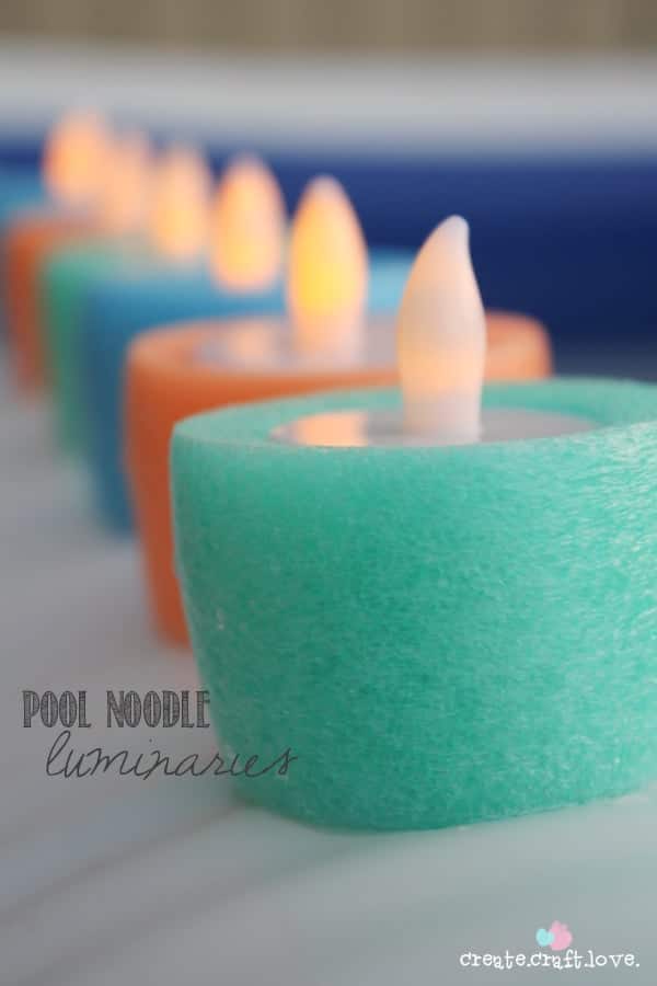 DIY luminaries made from pool noodles 