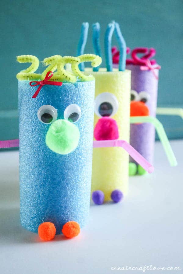 monster faces made from pool noodles 