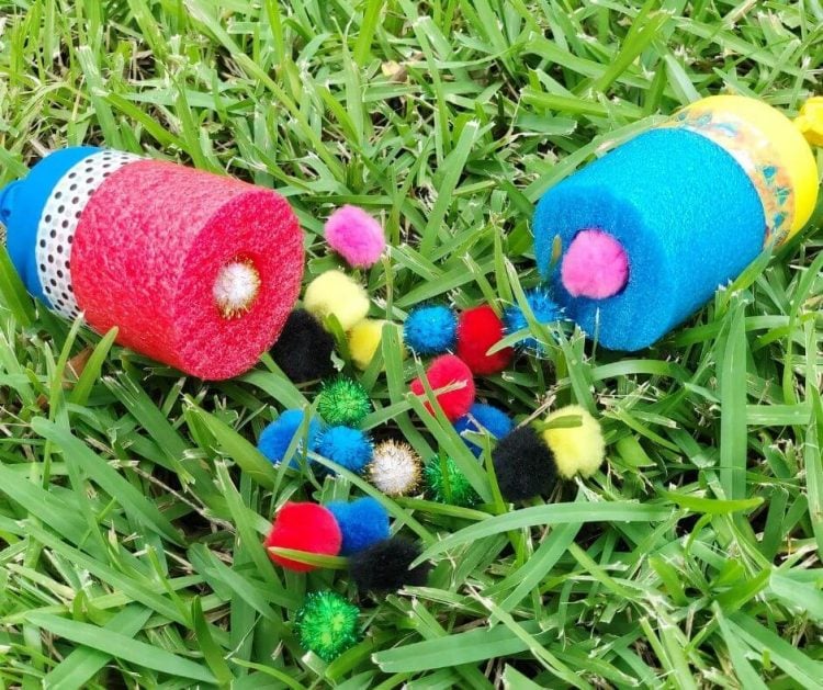 pom pom poppers made from pool noodles 