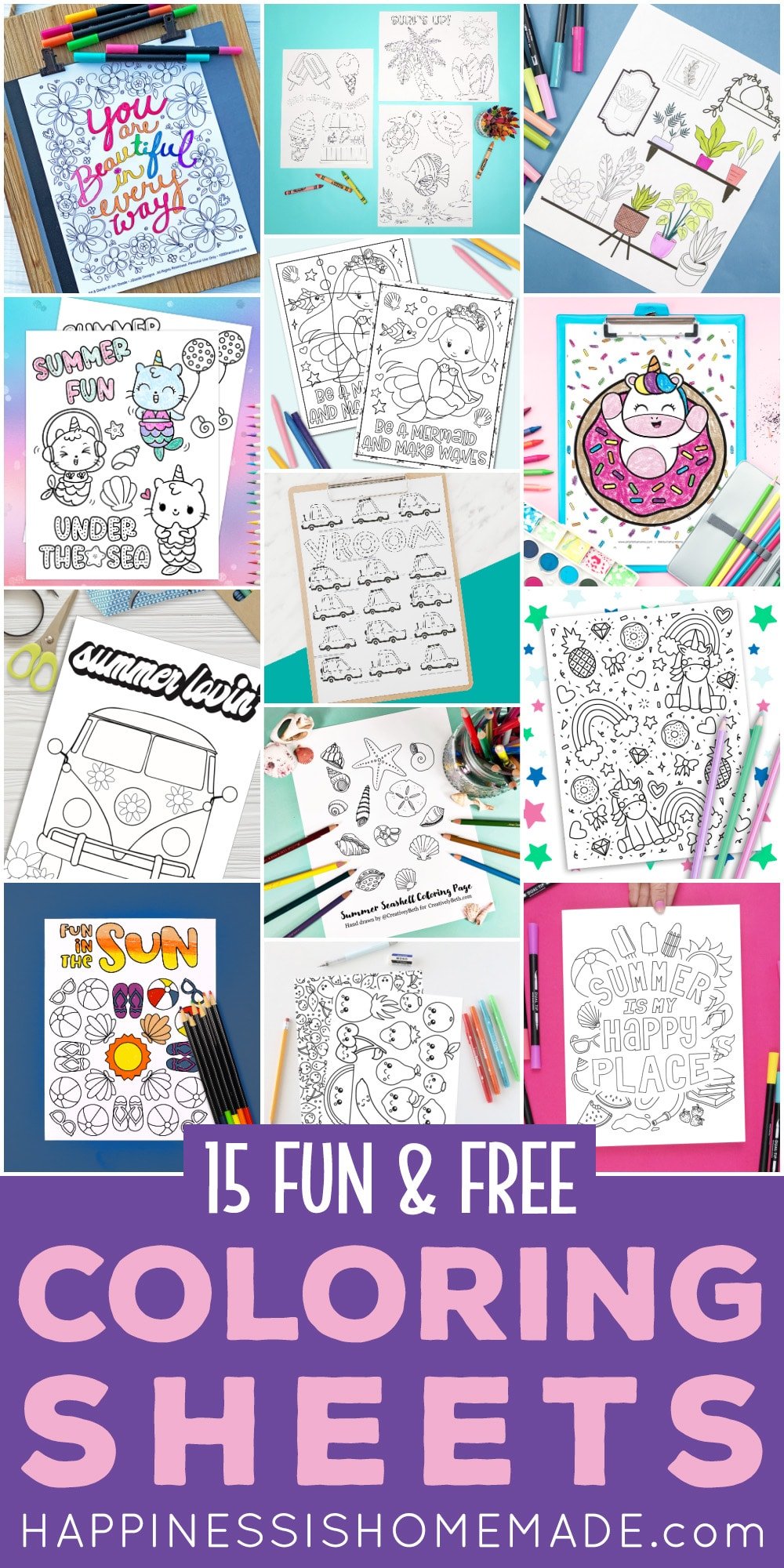 15 fun and free coloring sheets collage