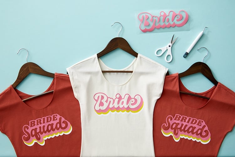 bride squad and bride svg files on shirts with scissors